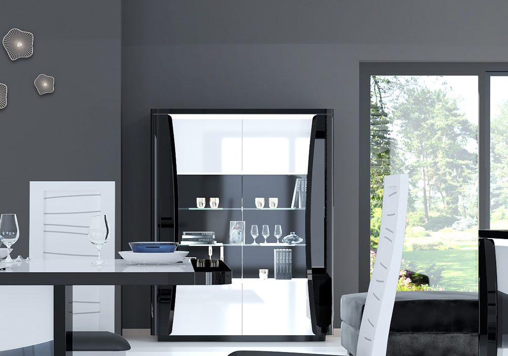 Vitrine 2 Portes Noir et Blanc Tiago Meubles Votre Magasin de Meuble et Électroménager à La Réunion ! 4 Vitrine 2 Portes Noir et Blanc Tiago – Image 1