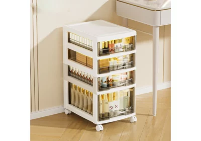 Tour de Rangement en Plastique 4 Tiroirs sur Roulettes