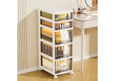 Tour de Rangement en Plastique 5 Tiroirs sur Roulettes
