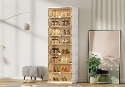 Meuble à Chaussures Pliable en Plastique 4 Portes