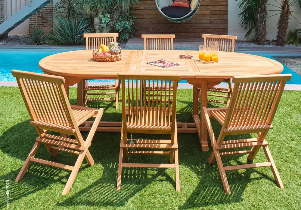 Table Ovale Extensible + 6 Chaises en Teck Jardins & Terrasses Votre Magasin de Meuble et Électroménager à La Réunion ! 6 acheter ensemble table à manger en teck saint denis 974 reunion