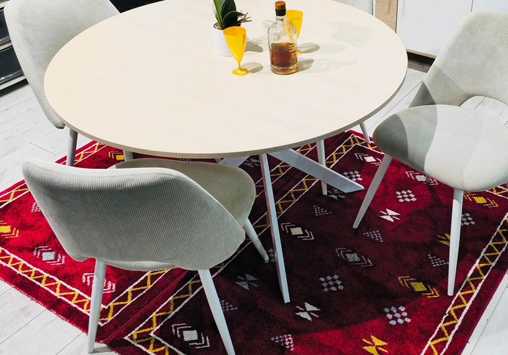 Ensemble Table Ronde 100 Cm + 4 Chaises En Lin - Style Nordique, Plateau MDF, Pieds Métal - Pour Salle à Manger, Cuisine Ou Salon - Couleurs Assorties (marbre, Kaki, Etc.)