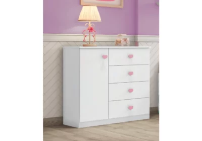 Commode 4 Tiroirs 1 Porte Carragem Rose