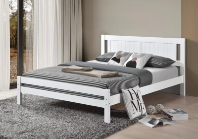 Lit 140x190cm en Bois d'Hévéa Blanc Lyra