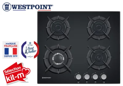 Plaque de Cuisson Vitrée 4 Feux Gaz 60cm Westpoint (WGUK-64023.BGIC)