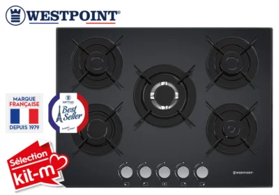 Plaque de Cuisson Vitrée 5 Feux Gaz Westpoint (WGUK-75023.BGF)