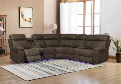 Salon d'Angle 2 Relax Électriques LED Gris sans Haut Parleur Dakota