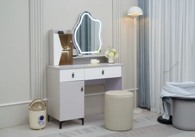 Coiffeuse LED 2 Tiroirs 1 Porte avec Pouf Lili