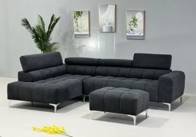 Salon d’Angle avec Pouf Assorti Gris Foncé Unison Angles Votre Magasin de Meuble et Électroménager à La Réunion ! 3 Salon d'Angle avec Pouf Assorti Gris Foncé Unison