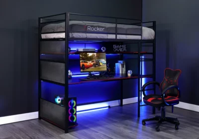 Lit Mezzanine Gaming avec Plan Bureau Noir