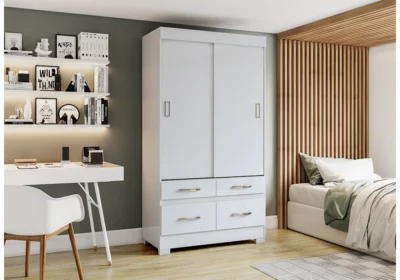 Armoire 2 Portes Coulissantes 4 Tiroirs Armoires, Commodes & Chevets Votre Magasin de Meuble et Électroménager à La Réunion ! 3 Armoire 2 Portes Coulissantes 4 Tiroirs