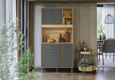 Buffet de Cuisine 4 Portes 1 Tiroir Evora Rustique/Gris Erva Doce