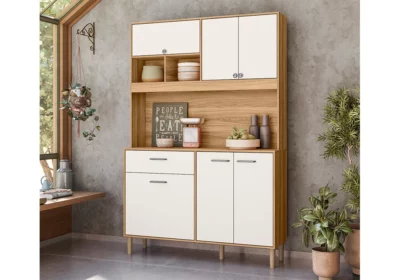 Buffet de Cuisine 6 Portes 1 Tiroir Evora Rustique/Blanc Erva Doce