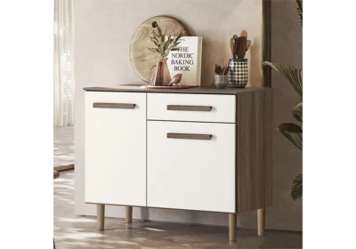 Buffet Bas 2 Portes 1 Tiroir Evora Rustique / Blanc Lemon Ensembles Cuisine Votre Magasin de Meuble et Électroménager à La Réunion !