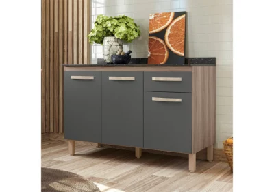 Buffet Bas 3 Portes 1 Tiroir Evora Noyer / Gris Carvalho Ensembles Cuisine Votre Magasin de Meuble et Électroménager à La Réunion !