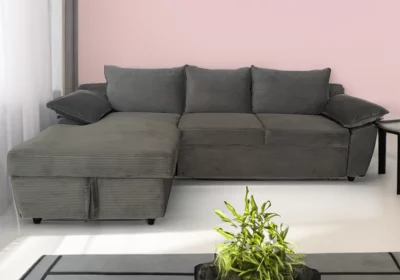 Salon d'Angle Convertible Côtelé Gris Oliver