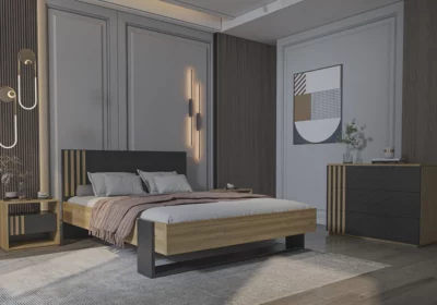 Lit 160x200cm Noir/Noyer (Collection Collin) Chambres à Coucher Votre Magasin de Meuble et Électroménager à La Réunion !