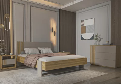 Lit 160x200cm Taupe Vision/Chêne (Collection Collin)