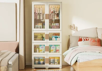 Armoire de Rangement Pliable en Plastique 8 Portes Blanc