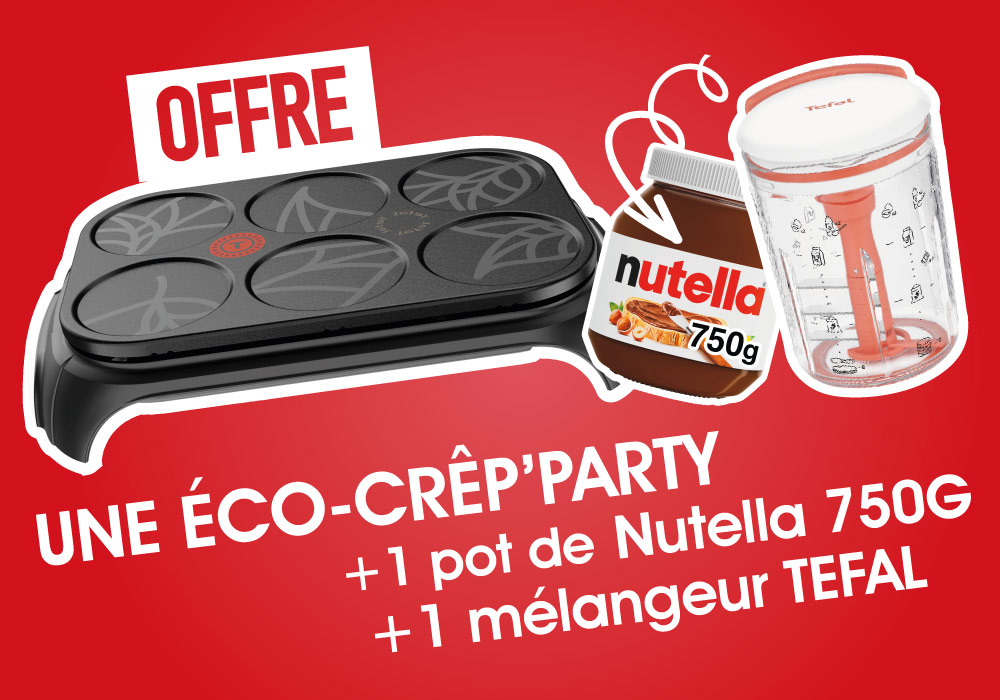Crêpière Eco Crep&rsquo;Party Tefal (PY55E810) + 1 Pot de Nutella 750gr +1 Mélangeur Tefal Cuisine Votre Magasin de Meuble et Électroménager à La Réunion !