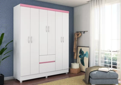 Chevet LED 2 Tiroirs Blanc Armoires, Commodes & Chevets Votre Magasin de Meuble et Électroménager à La Réunion ! 5 Armoire 6 Portes 2 Tiroirs Blanc/Rose Flash