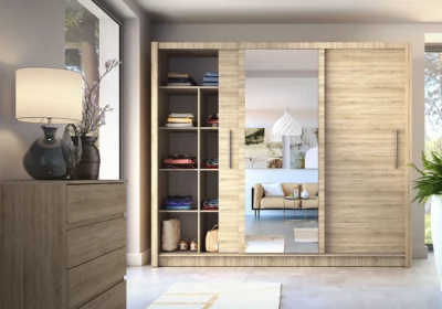 Armoire 3 Portes Coulissantes avec Miroir Baku Armoires, Commodes & Chevets Votre Magasin de Meuble et Électroménager à La Réunion ! 3 Armoire 3 Portes Coulissantes avec Miroir Baku