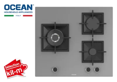 Plaque de Cuisson 60cm Verre 3 Feux Gaz Gris Ocean (OHGG3R6201GPROV) Cuisson Votre Magasin de Meuble et Électroménager à La Réunion ! 2 Plaque de Cuisson 60cm Verre 3 Feux Gaz Gris Ocean (OHGG3R6201GPROV)