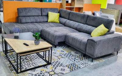 Canapé avec Console Bureau Intégrée Ballater Classiques Votre Magasin de Meuble et Électroménager à La Réunion ! 5 Salon d'Angle avec Assise Coulissante Gris Foncé Maria
