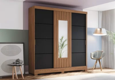 Armoire 3 Portes Coulissantes avec Miroir Armoires, Commodes & Chevets Votre Magasin de Meuble et Électroménager à La Réunion ! 2 Armoire 3 Portes Coulissantes avec Miroir