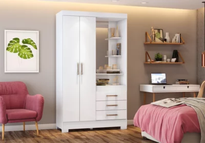 Armoire 2 Portes 3 Tiroirs avec Miroir Armoires, Commodes & Chevets Votre Magasin de Meuble et Électroménager à La Réunion !