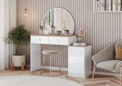 Armoire Étagères 2 Portes 3 Tiroirs avec Miroir Armoires, Commodes & Chevets Votre Magasin de Meuble et Électroménager à La Réunion ! 5 Coiffeuse 2 Tiroirs 1 Porte