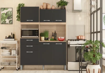 Buffet de Cuisine 6 Portes 2 Tiroirs Gris