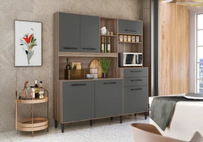 Buffet de Cuisine 6 Portes 2 Tiroirs Salsa Gris