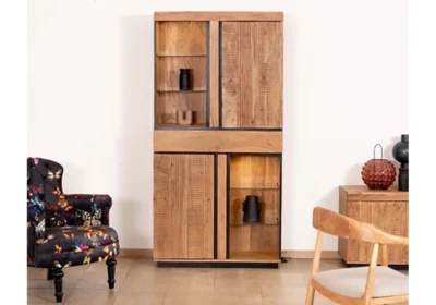 Vaisselier 2 Portes 1 Tiroir LED (Collection Paris) Bois d'Acacia Votre Magasin de Meuble et Électroménager à La Réunion !
