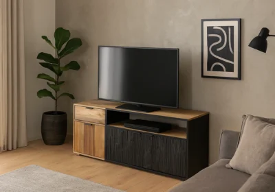 Meuble TV 3 Portes 3 Tiroirs (Collection Hudson) Bois de Manguier Votre Magasin de Meuble et Électroménager à La Réunion !