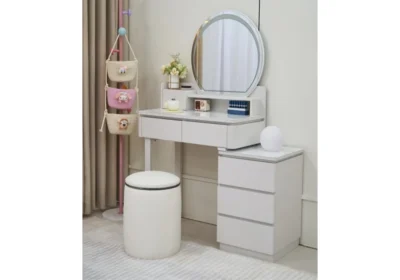 Coiffeuse LED 6 Tiroirs avec Pouf Glowy Armoires, Commodes & Chevets Votre Magasin de Meuble et Électroménager à La Réunion !