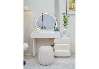 Coiffeuse LED 5 Tiroirs avec Pouf Lime Armoires, Commodes & Chevets Votre Magasin de Meuble et Électroménager à La Réunion !