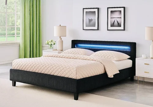 Lit LED 160×200 cm Noir Chambres à Coucher Chambres à Coucher