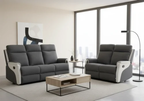 Salon 3 Places +2 Places avec 4 Relax Manuels Gris Foncé/Gris Clair Relaxation Votre Magasin de Meuble et Électroménager à La Réunion ! Salon 3 Places +2 Places avec 4 Relax Manuels Gris Foncé/Gris Clair Relaxation Votre Magasin de Meuble et Électroménager à La Réunion !