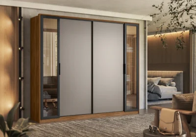 Armoire 4 Portes Coulissantes avec Miroirs 2 Portes Réversibles Armoires, Commodes & Chevets Votre Magasin de Meuble et Électroménager à La Réunion !