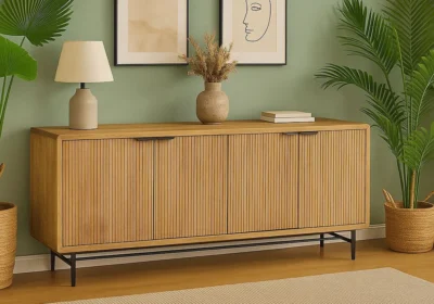 Buffet Bas 4 Portes en Bois de Manguier (Collection Mundra) Bois de Manguier Votre Magasin de Meuble et Électroménager à La Réunion !