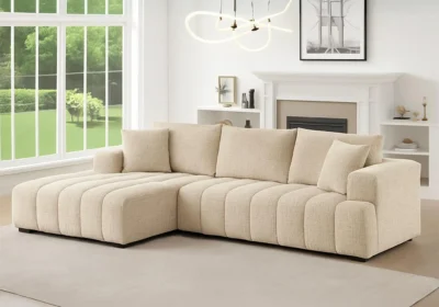 Salon d&rsquo;Angle Moderne LAURA Marron Clair Angles Votre Magasin de Meuble et Électroménager à La Réunion !