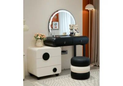 Coiffeuse LED 5 Tiroirs avec Pouf NORIA Armoires, Commodes & Chevets Votre Magasin de Meuble et Électroménager à La Réunion !