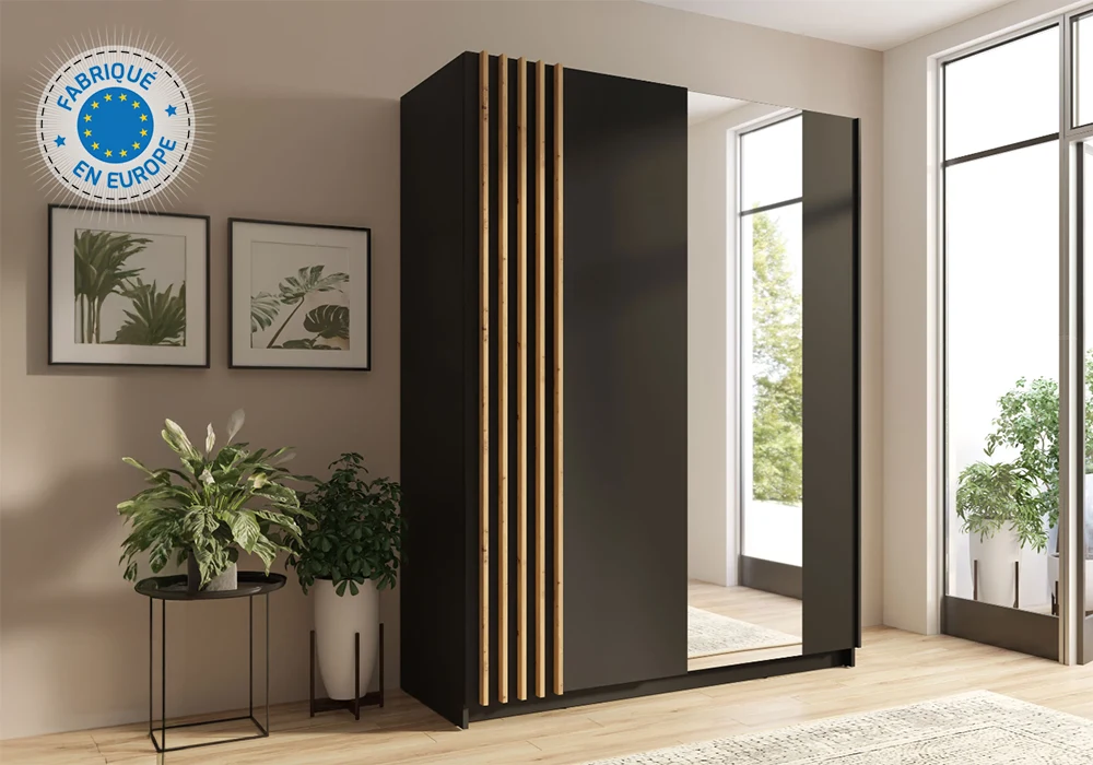 Armoire 2 Portes Coulissantes avec Miroir Noir/Artisan Armoires, Commodes & Chevets Votre Magasin de Meuble et Électroménager à La Réunion ! 6 Armoire 2 Portes Coulissantes avec Miroir Noir/Artisan Armoires, Commodes & Chevets Votre Magasin de Meuble et Électroménager à La Réunion ! 6