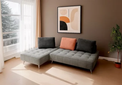 Salon d&rsquo;Angle Gris / Marron Terracotta Siera Angles Votre Magasin de Meuble et Électroménager à La Réunion !