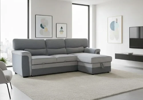 Salon D&rsquo;angle Convertible Réversible ELSA Gris Clair Smoke Angles Votre Magasin de Meuble et Électroménager à La Réunion !