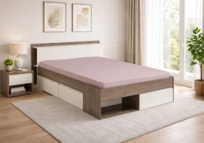 Lit avec Tiroirs 160x200 MOST Noyer/Blanc