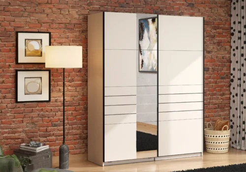 Armoire 2 Portes Coulissantes avec Miroir Veymont 145cm Armoires, Commodes & Chevets Votre Magasin de Meuble et Électroménager à La Réunion !