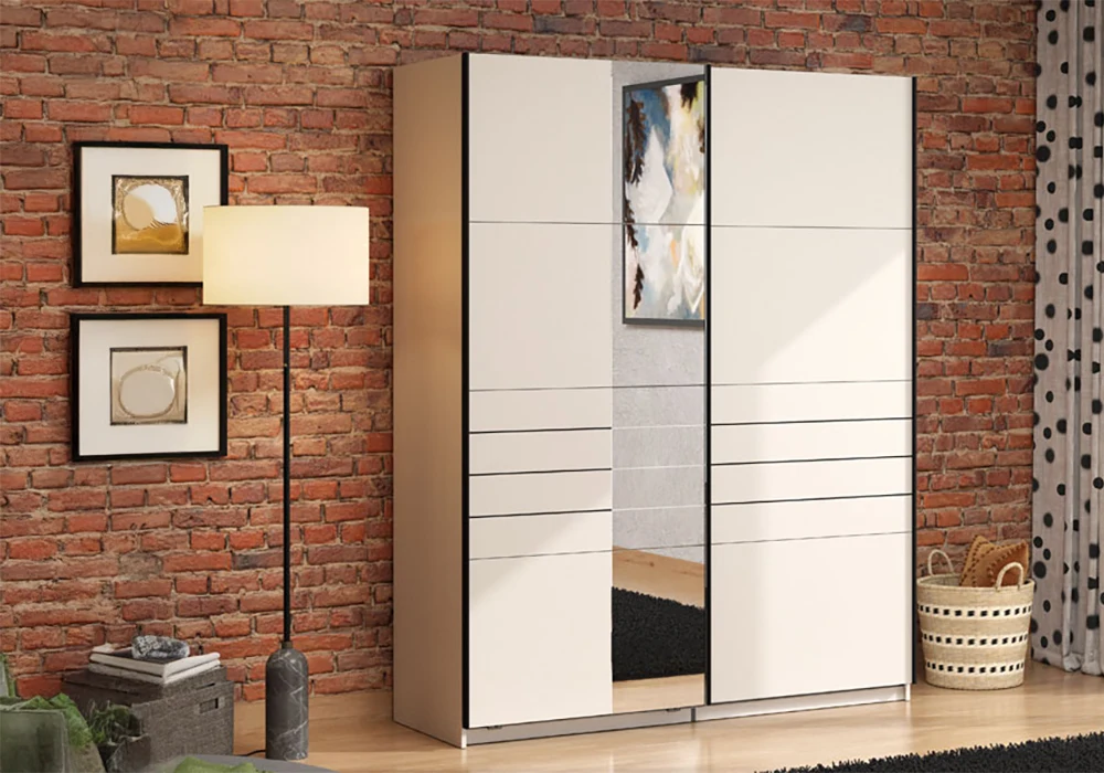 Armoire 2 Portes Coulissantes avec Miroir Veymont 145cm Armoires, Commodes & Chevets Votre Magasin de Meuble et Électroménager à La Réunion !