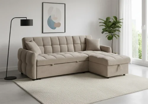 Salon D&rsquo;Angle Convertible SINIA Beige Angles Votre Magasin de Meuble et Électroménager à La Réunion !